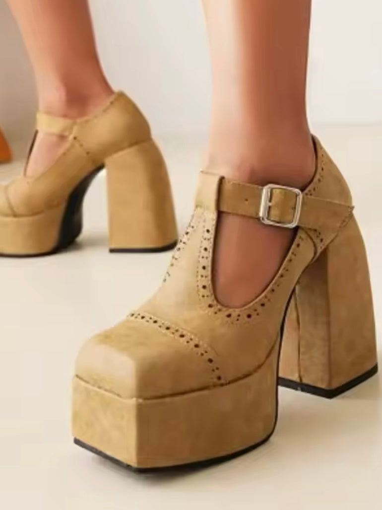 Modern British buckled loafers high heels platform
