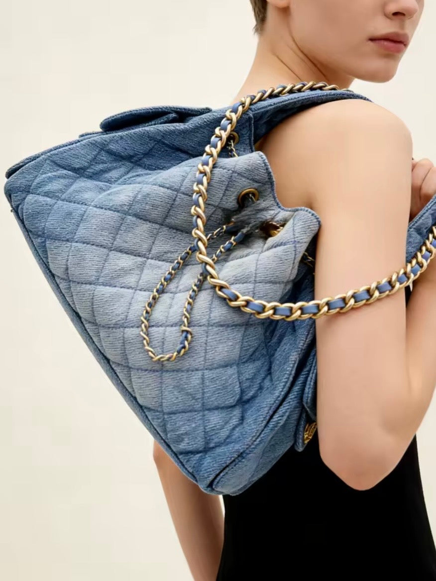 Denim light blue quilted handbag