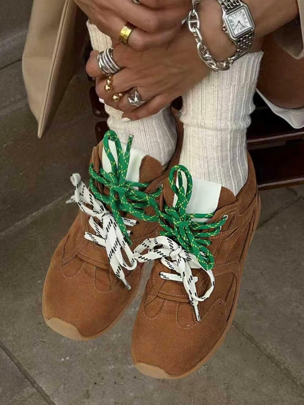 Brown Front tied flats shoes adjustable