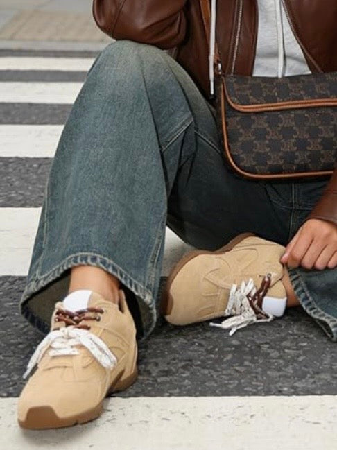 Brown Front tied flats shoes adjustable