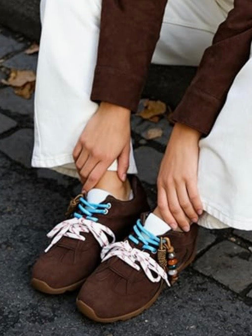 Brown Front tied flats shoes adjustable