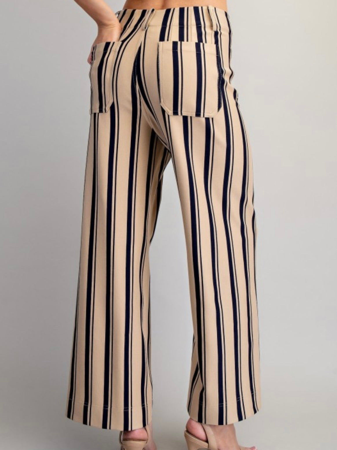 Solid colors with Black Striped fabric straight pants