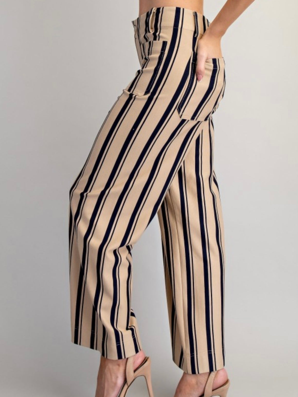 Solid colors with Black Striped fabric straight pants