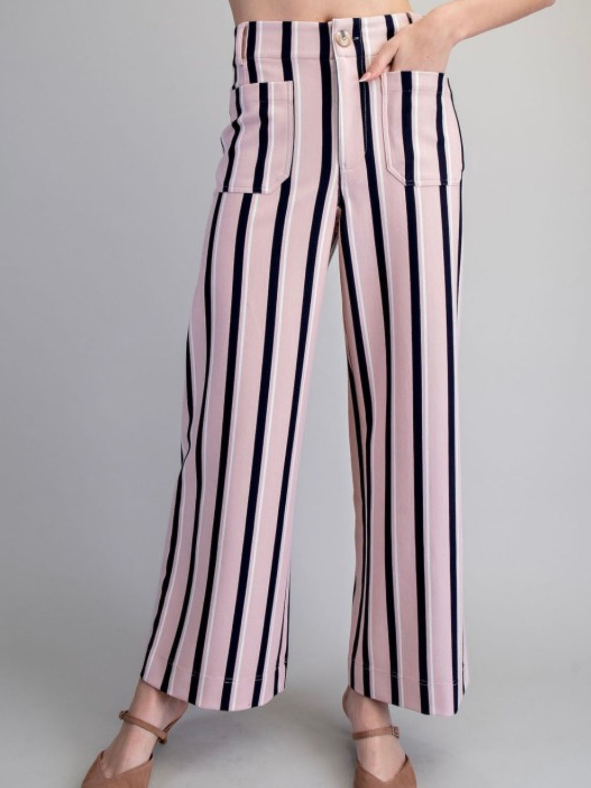 Solid colors with Black Striped fabric straight pants