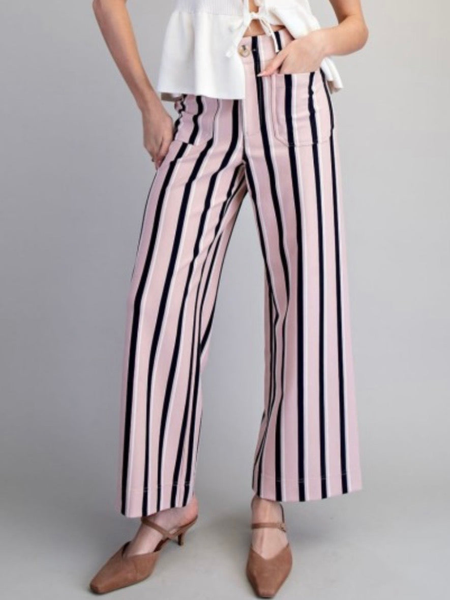 Solid colors with Black Striped fabric straight pants