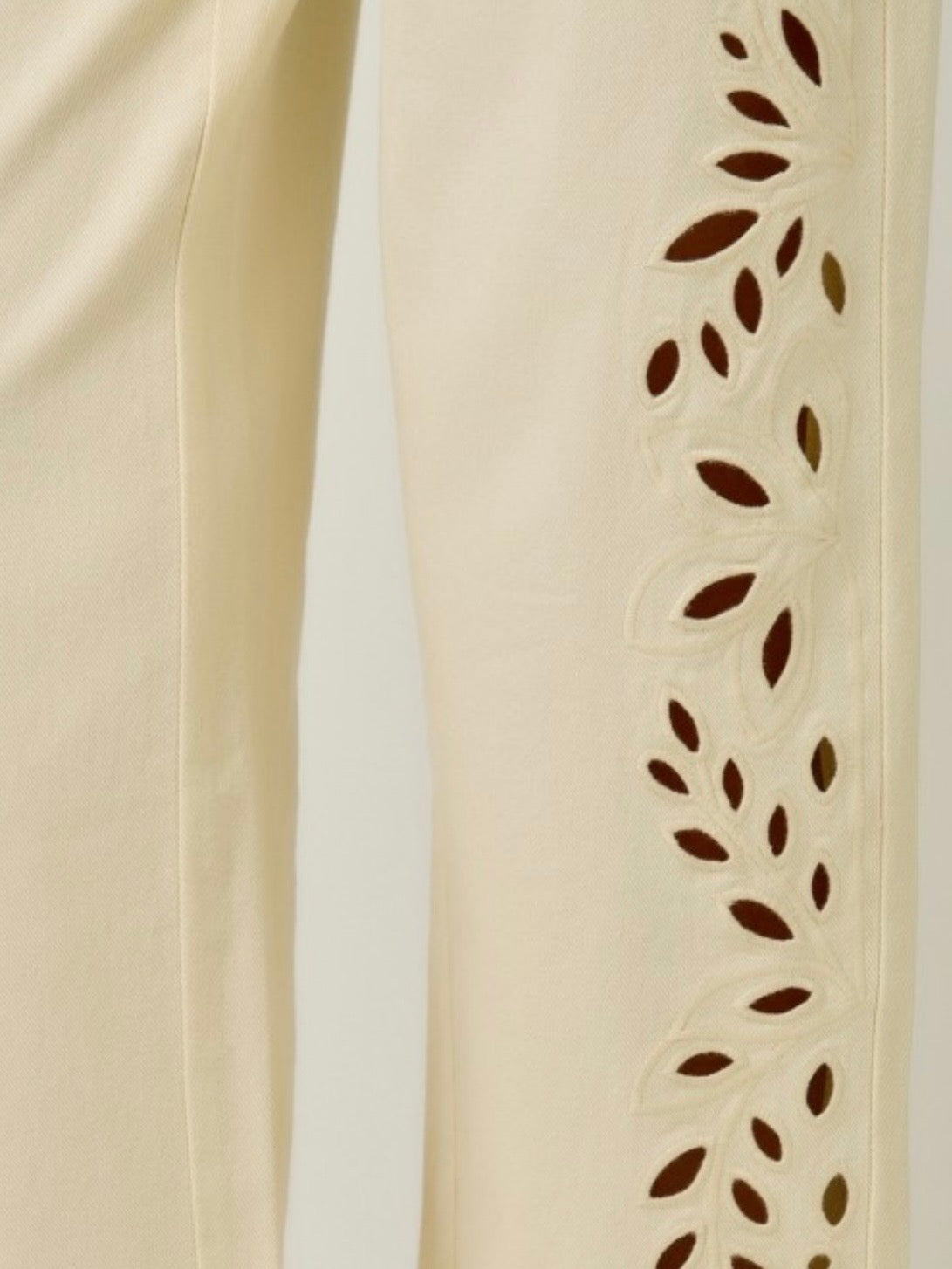 Beige and washed Mid blue denim side cutout details leg Pants
