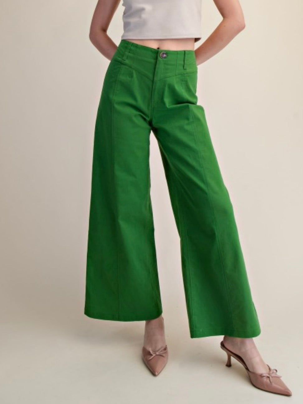 Green emerald and fuchsia solid colors wide leg pants