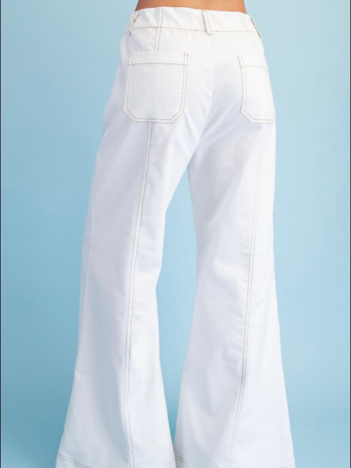 Seams details solid colors zipper front wide leg pants