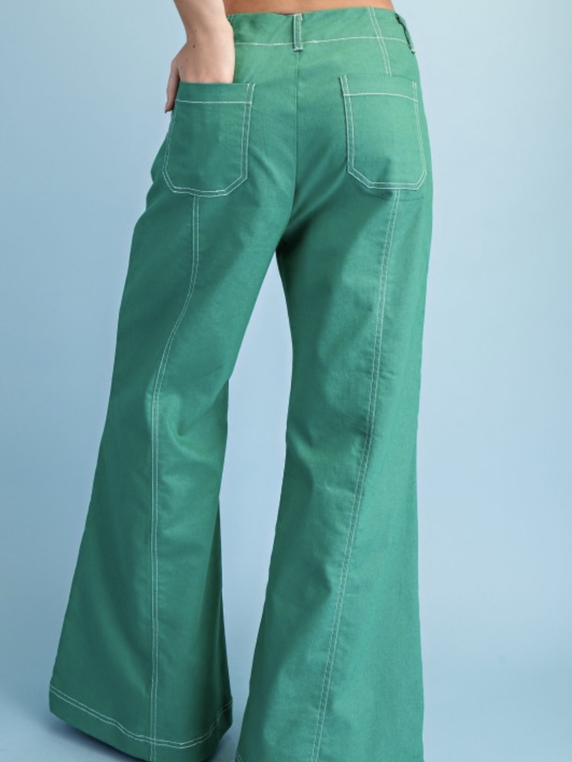Seams details solid colors zipper front wide leg pants