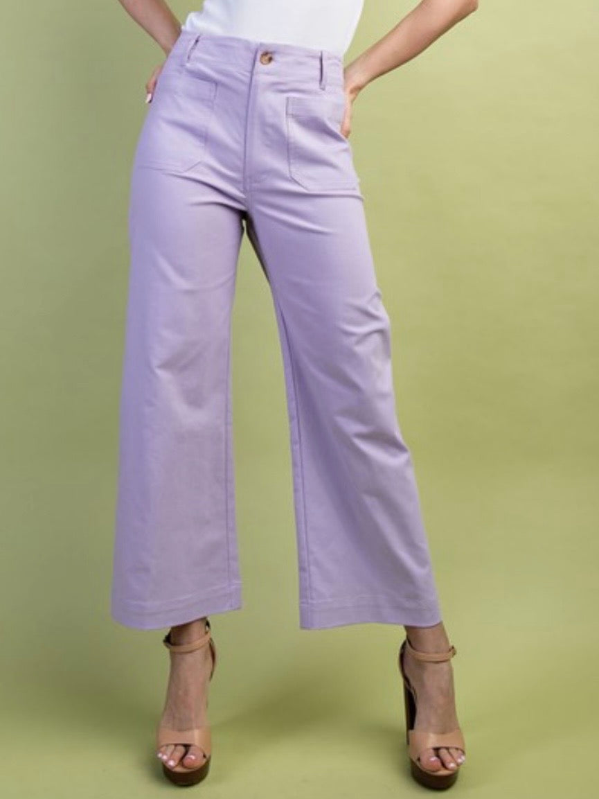 Solid colors fabric straight Capri pants