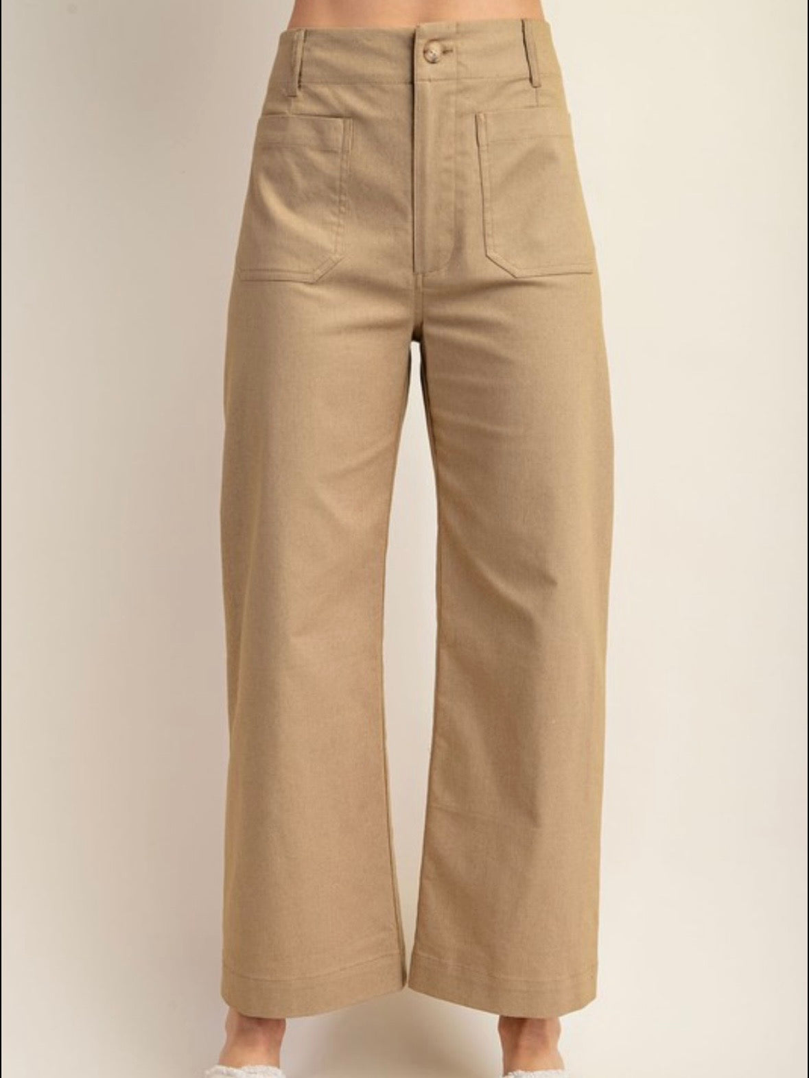 Solid colors fabric straight Capri pants