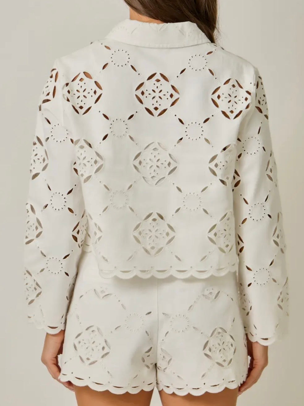 Denim blue - white cutout set jacket and short pants