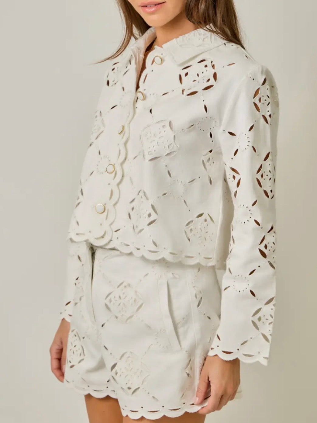 Denim blue - white cutout set jacket and short pants