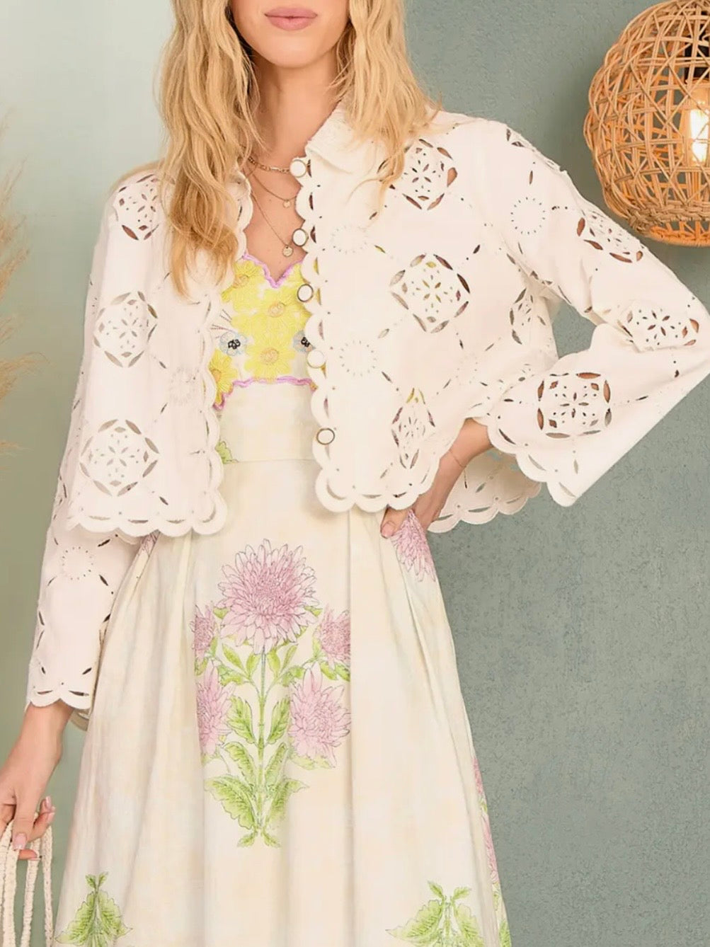 Denim blue - white cutout set jacket and short pants