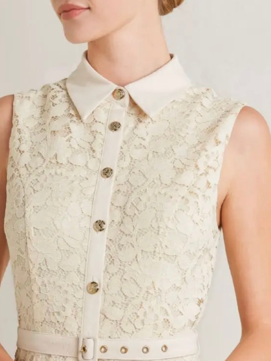 Beige buttons down lace maxi dress