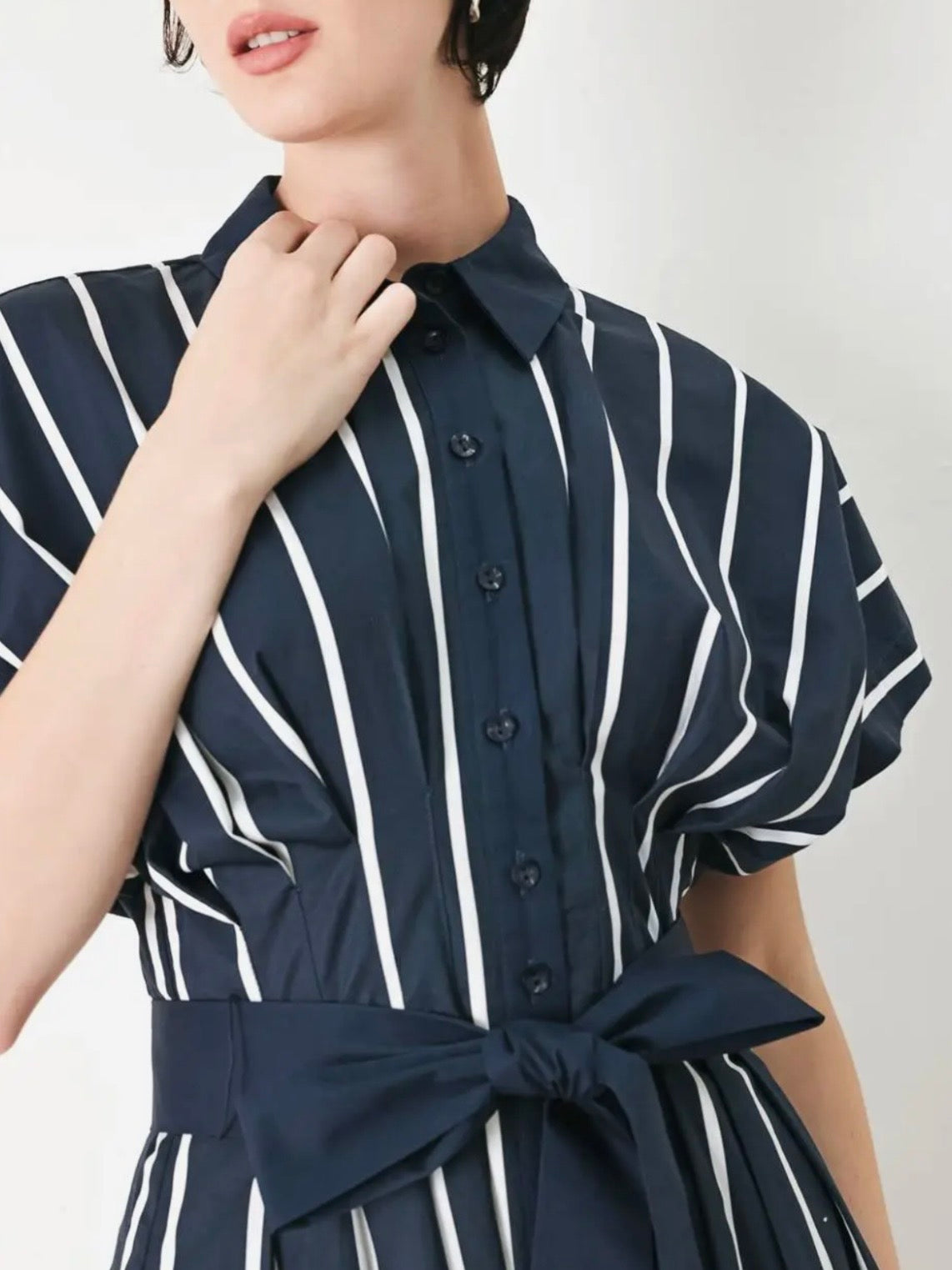 Navy blue white striped maxi dress