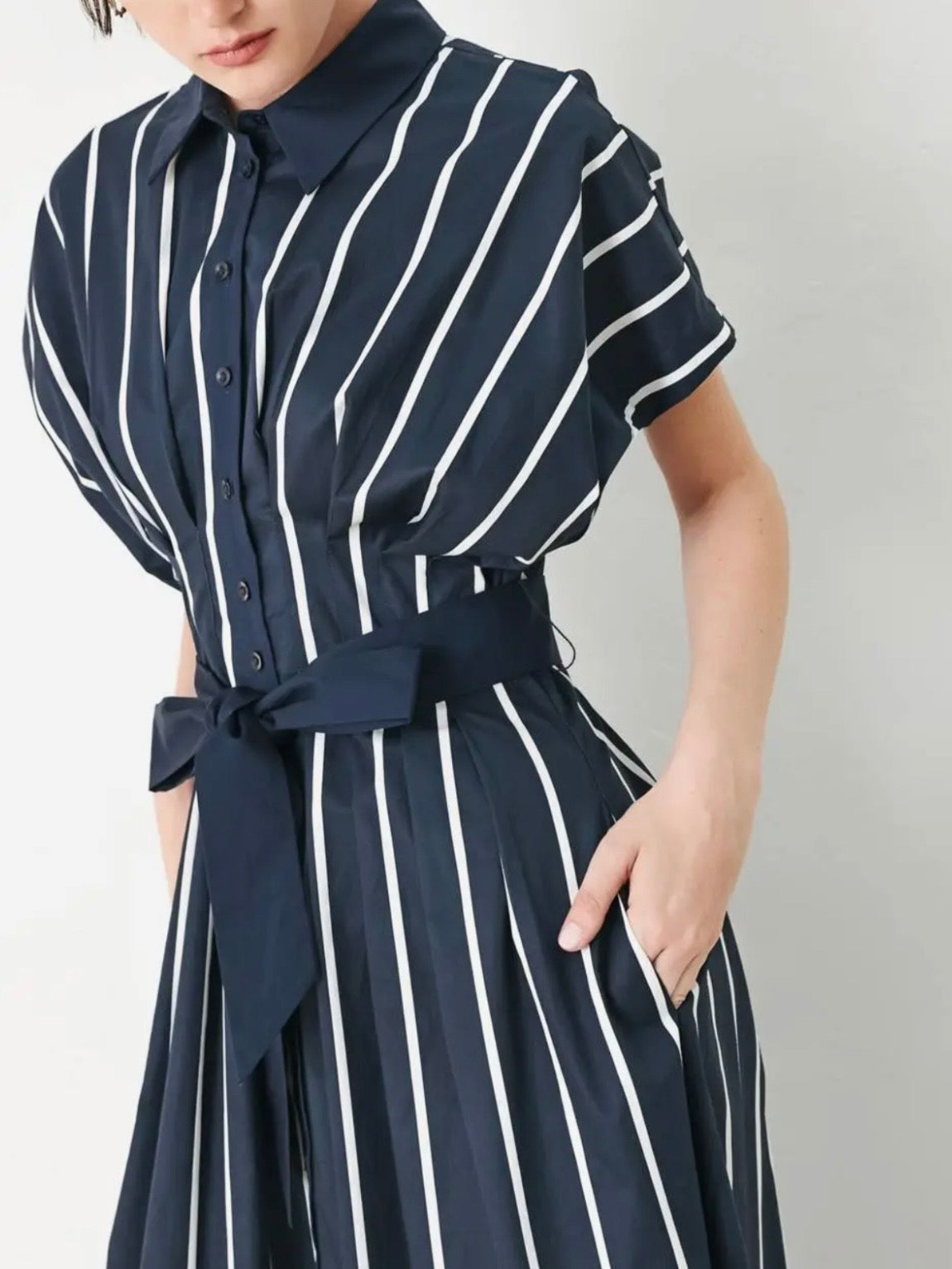 Navy blue white striped maxi dress