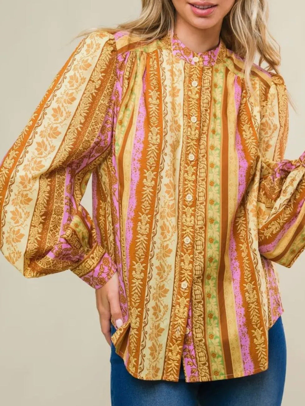 Yellow striped floral bomber long sleeves shirt