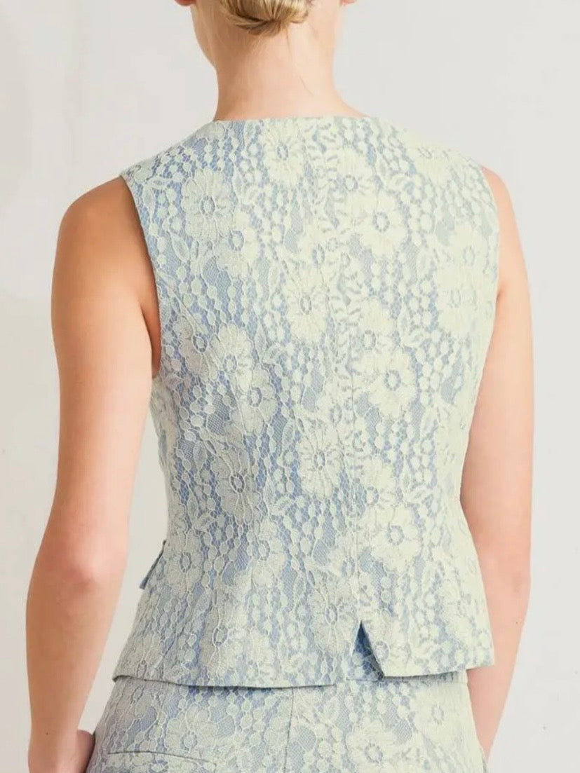 Light blue floral Detail set vest and pants