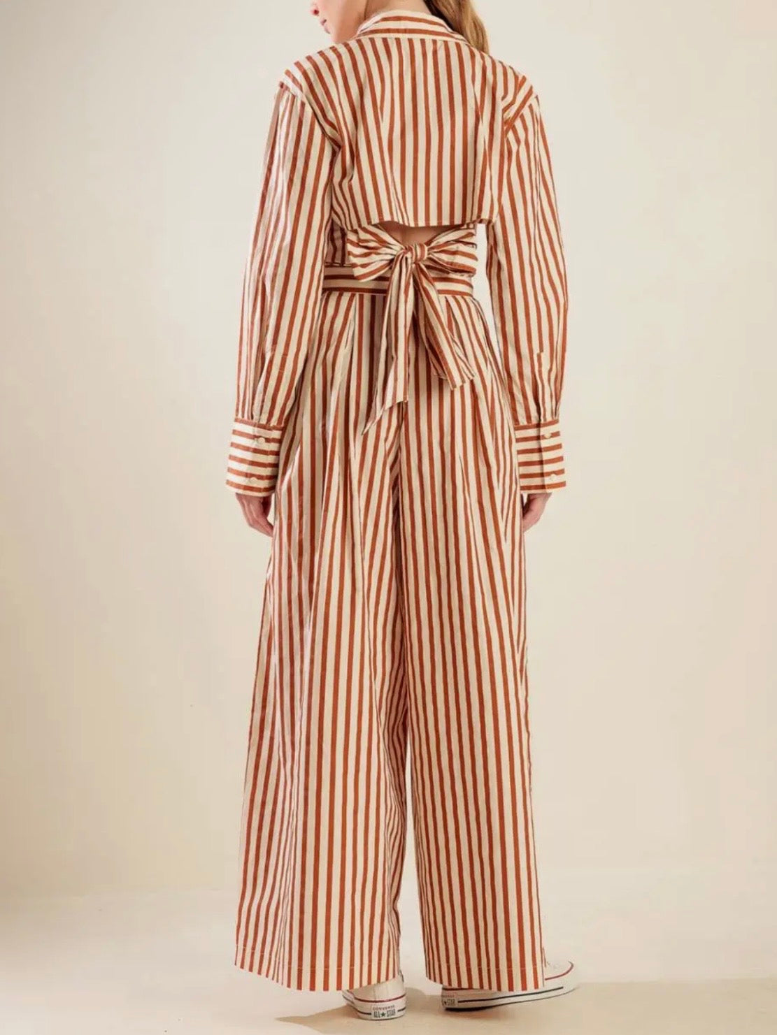 Orange and beige striped wide set shirt and pants