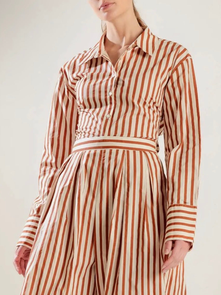 Orange and beige striped wide set shirt and pants