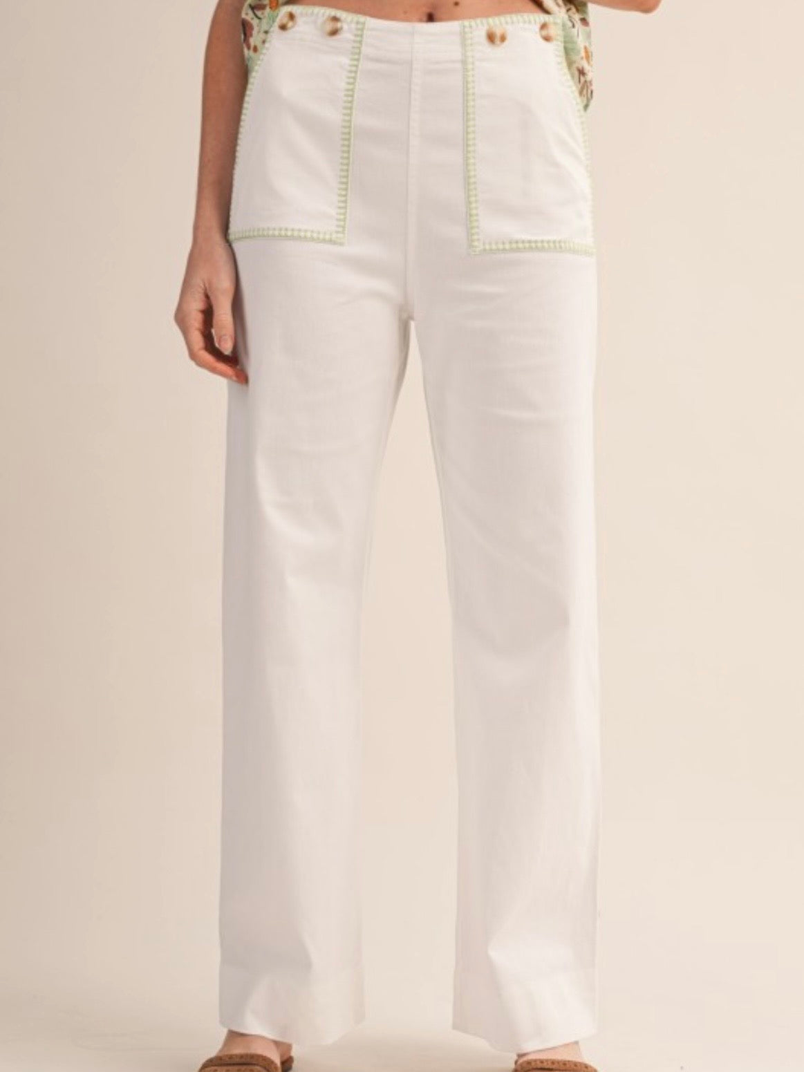Solid colors stitched fabric straight pants