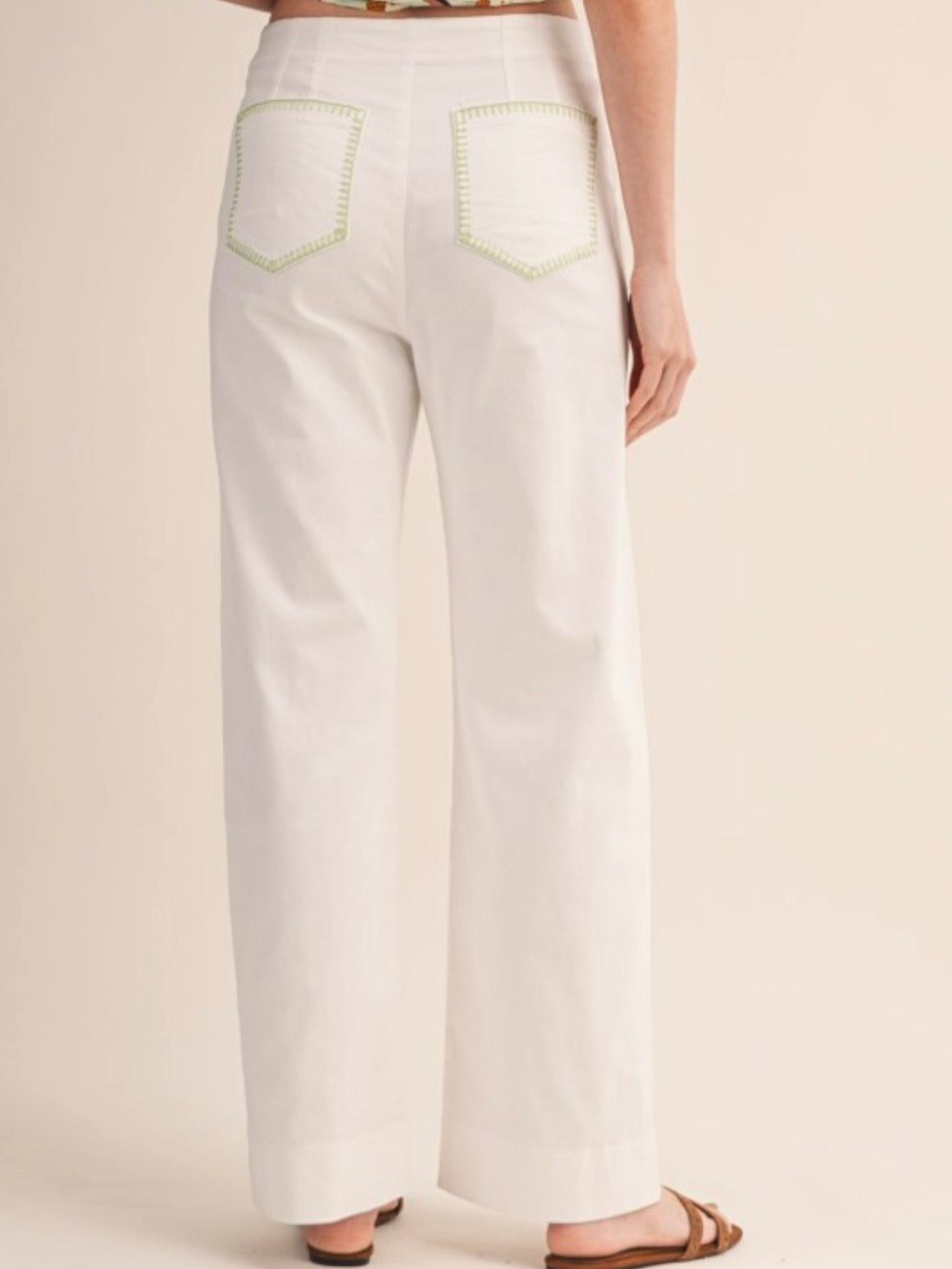 Solid colors stitched fabric straight pants