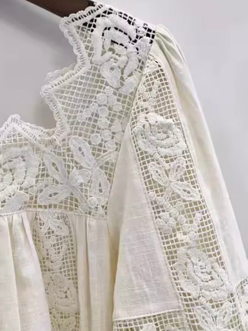 Creamy White embroidered floral bomber long sleeves shirt