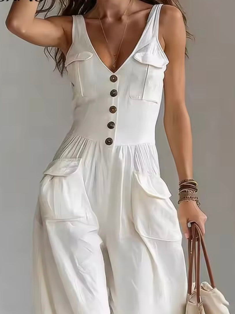 Solid colors sleeveless pleated jumper