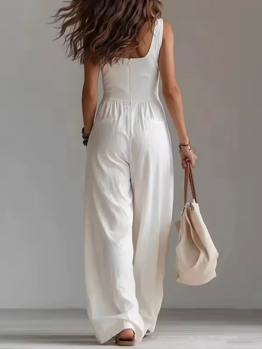 Solid colors sleeveless pleated jumper