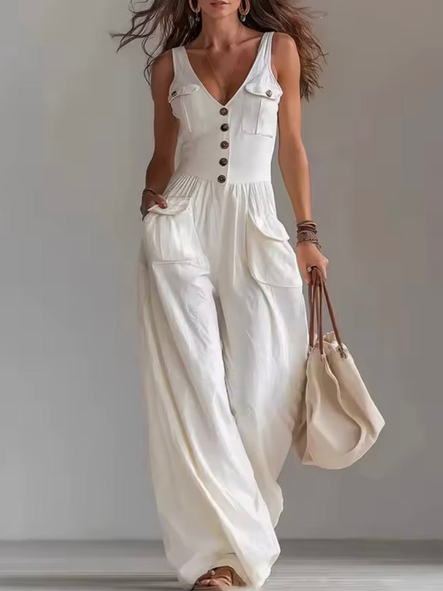 Solid colors sleeveless pleated jumper