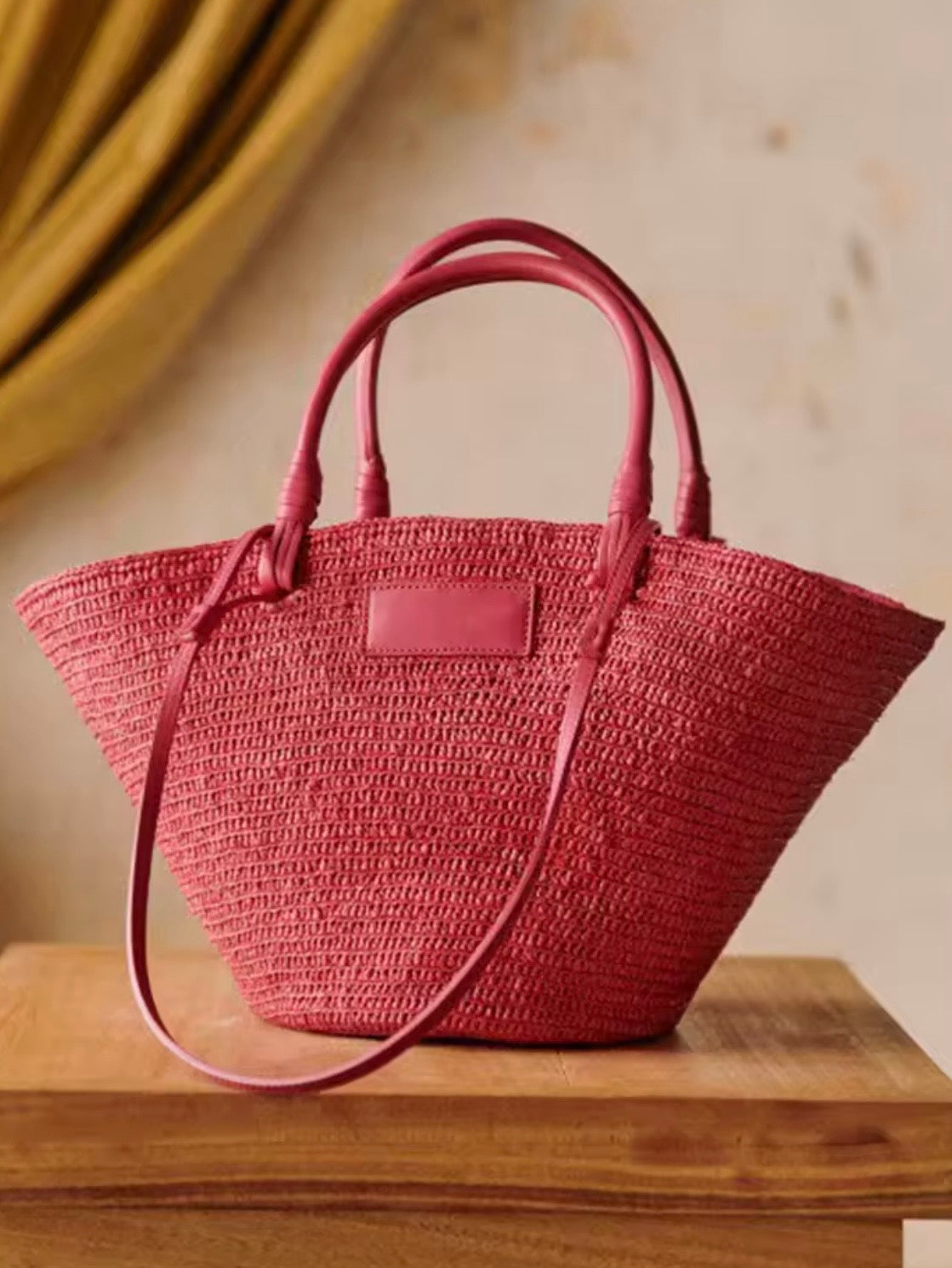 Fuchsia natural straw basket bag
