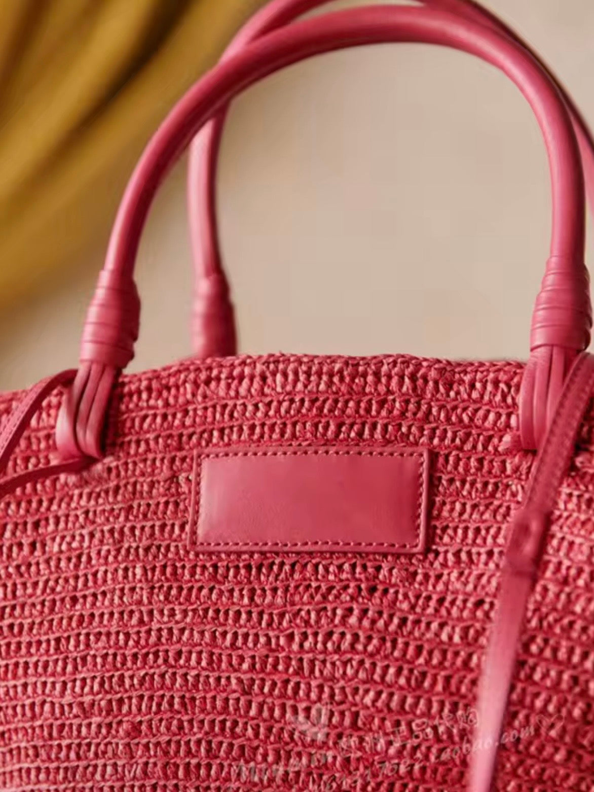 Fuchsia natural straw basket bag