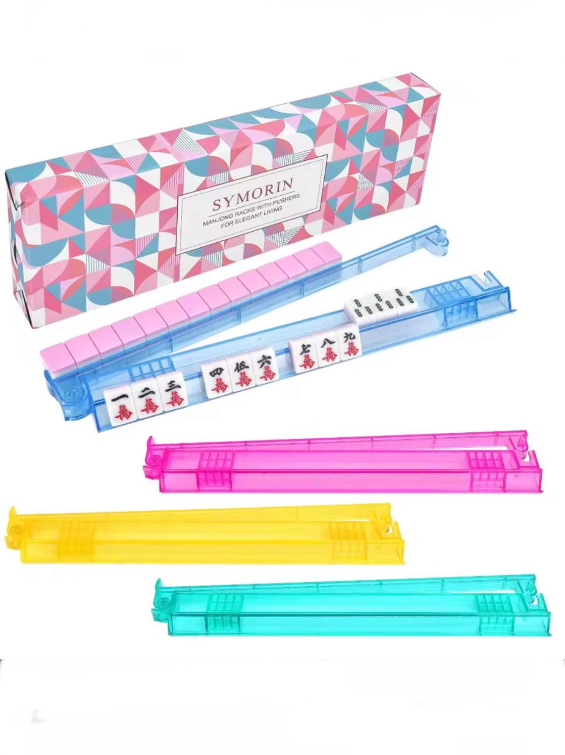 Mahjong clear multicolor tiles racks set of 4
