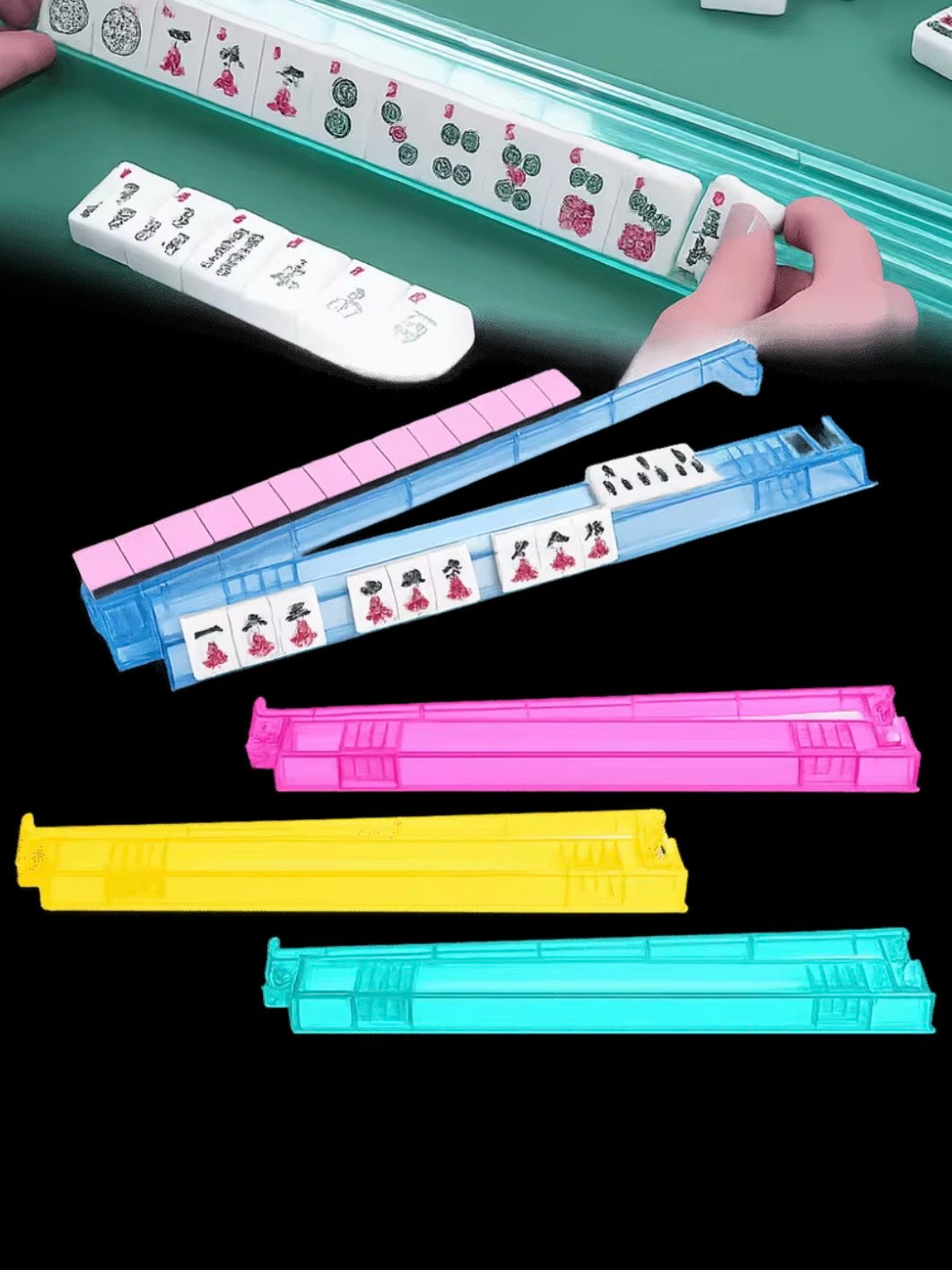 Mahjong clear multicolor tiles racks set of 4