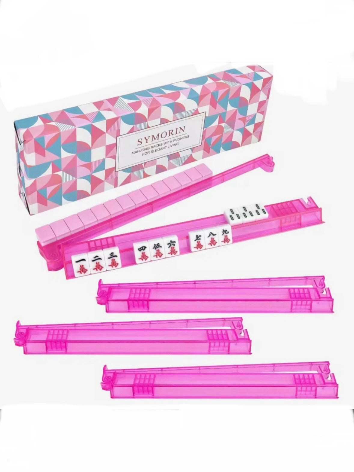 Mahjong clear multicolor tiles racks set of 4