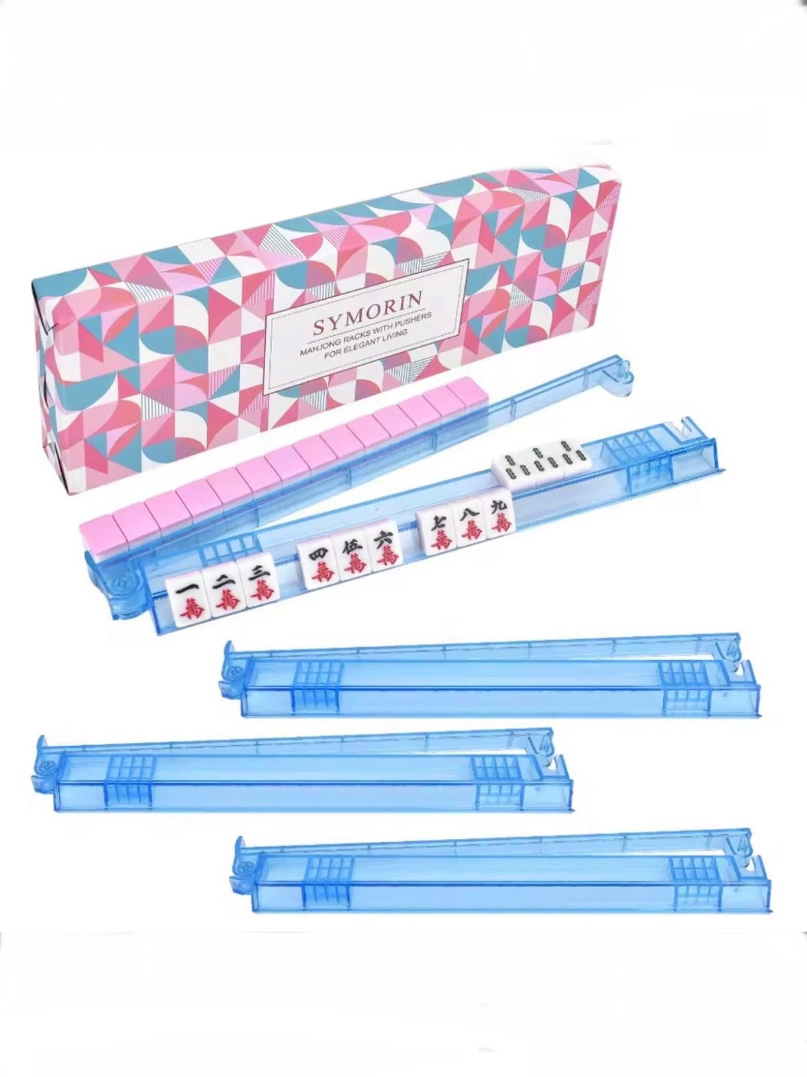 Mahjong clear multicolor tiles racks set of 4