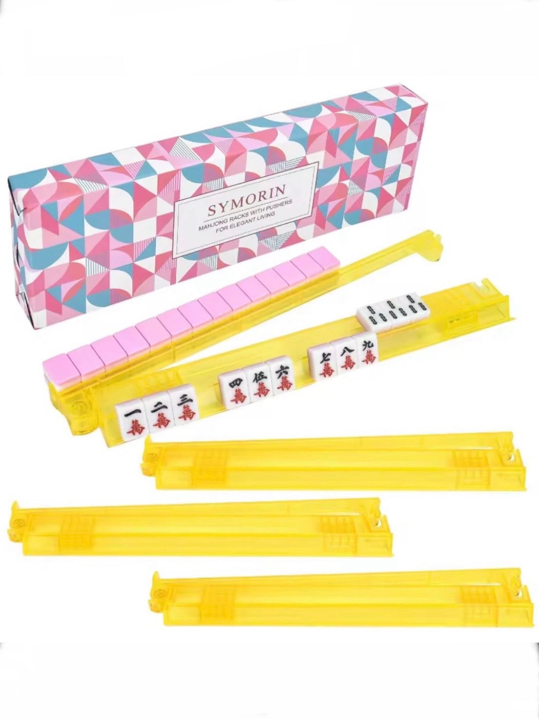 Mahjong clear multicolor tiles racks set of 4