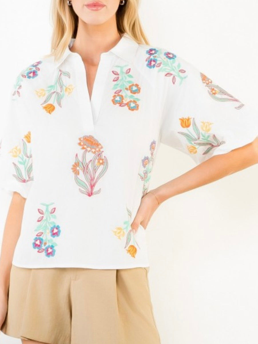 White floral bouquet short sleeves shirt