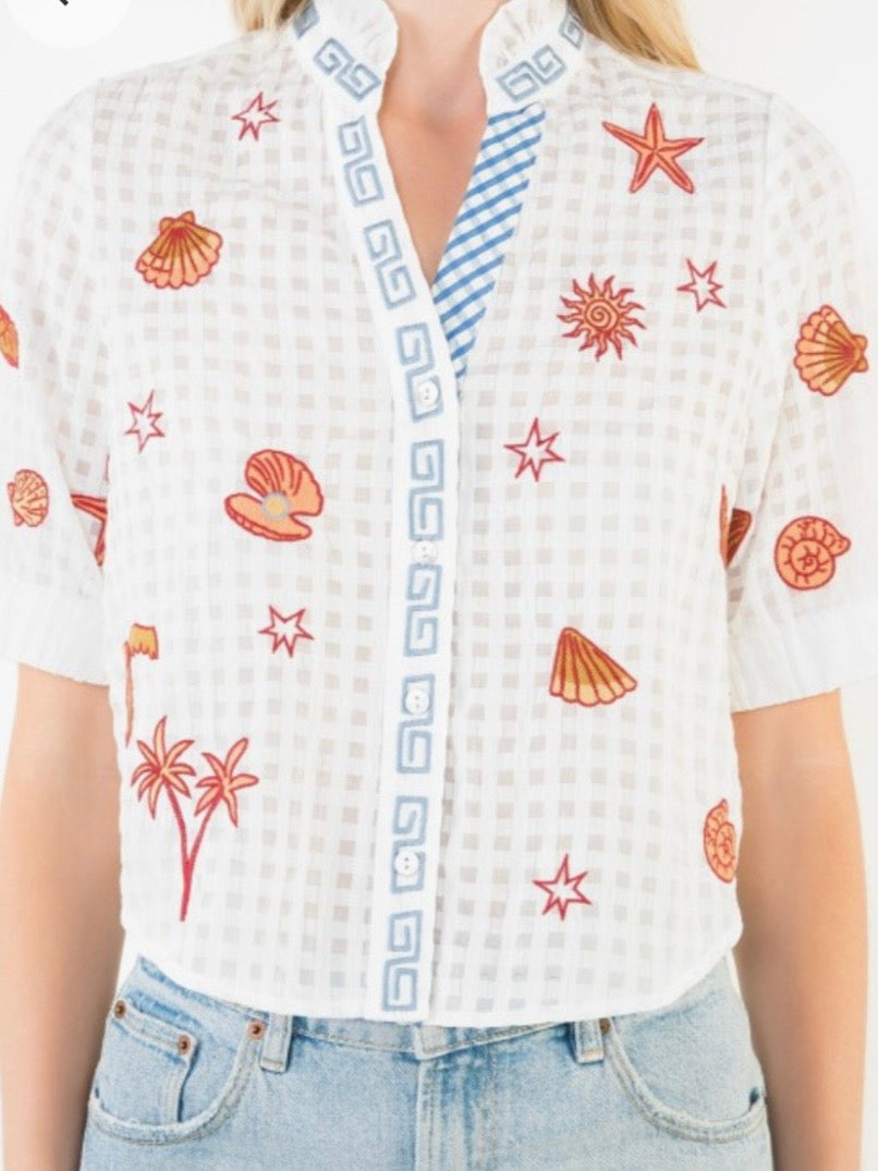 White Sea life short sleeves shirt