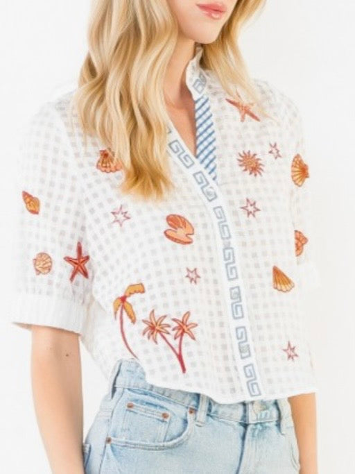 White Sea life short sleeves shirt