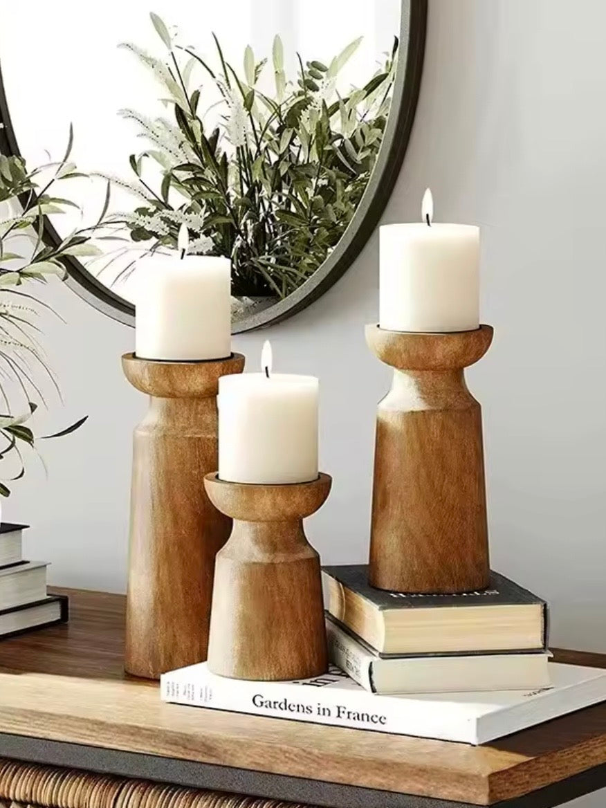 Wood candlesticks, set of 3 pieces