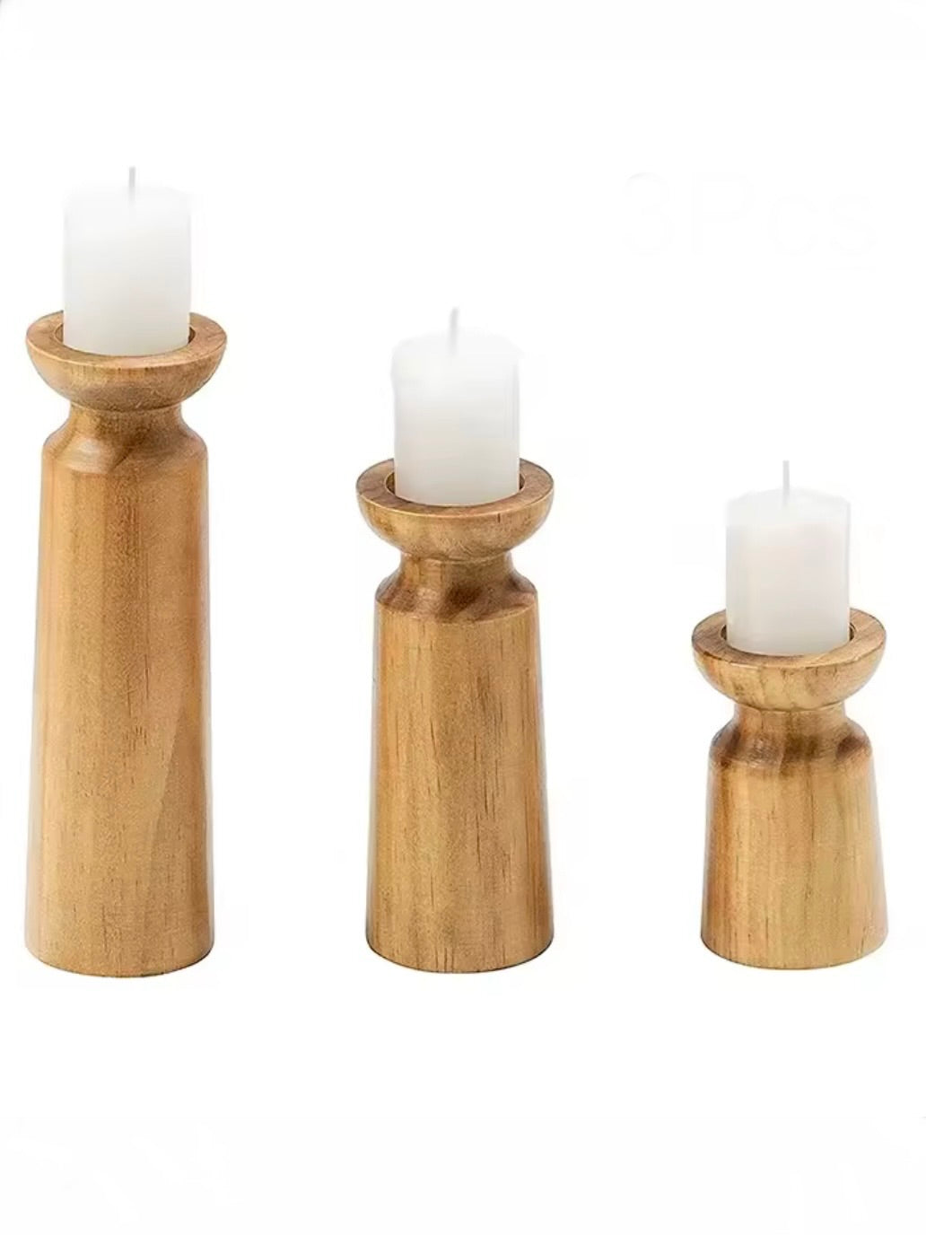 Wood candlesticks, set of 3 pieces