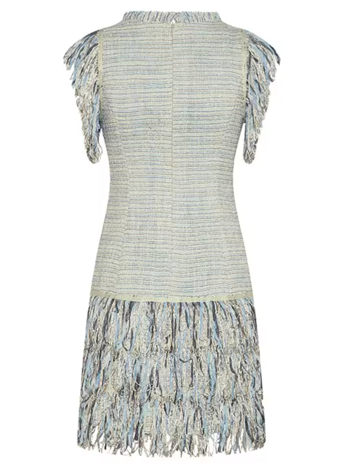 Light blue spaghetti fringes tassels tube mini dress