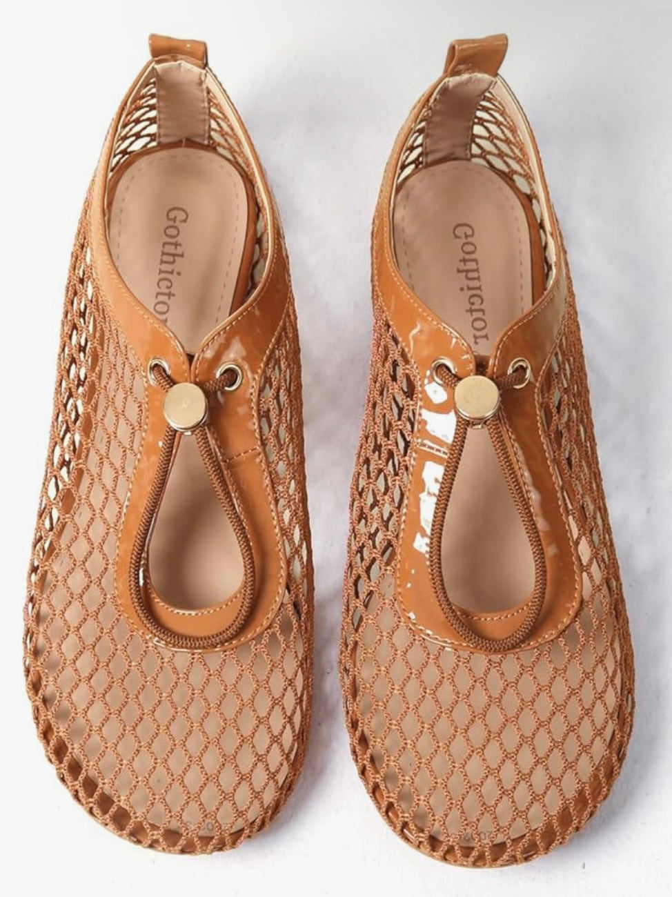 Solid colors net flats shoes front adjustable