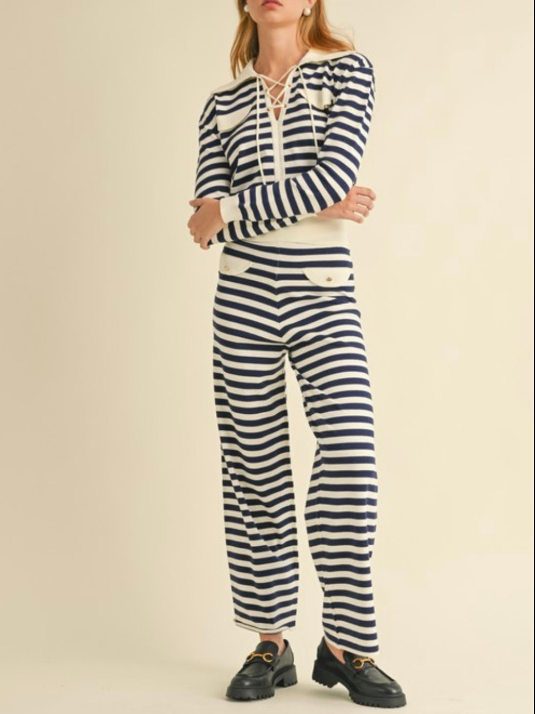 Blue and white striped set of 2 shirt and pants