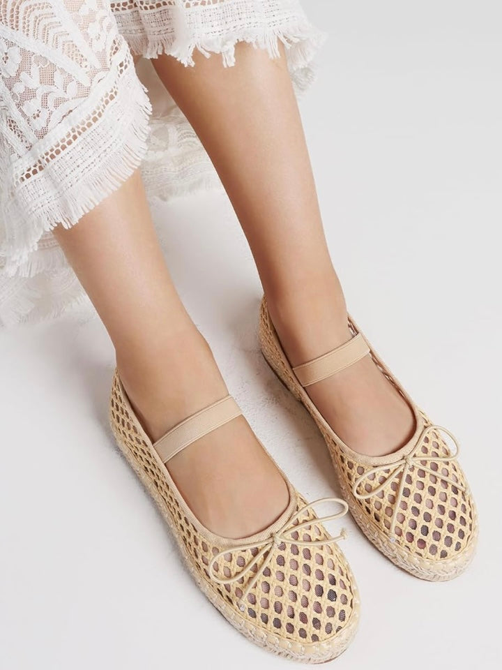 Natural net wedge espadrilles flats