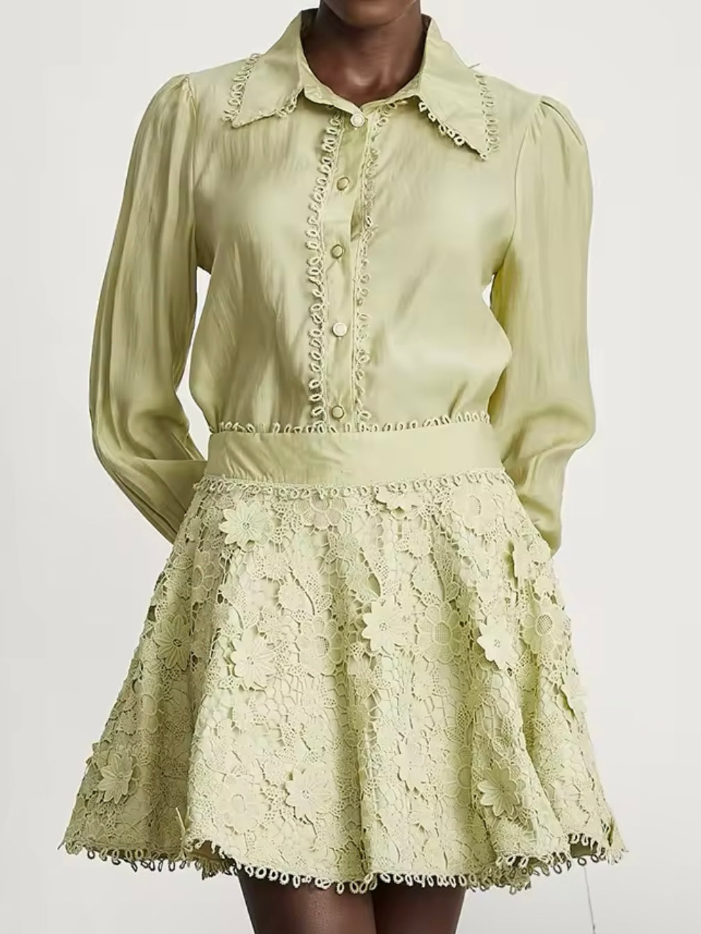 Pink and green set of 2 lace top and tube skirt