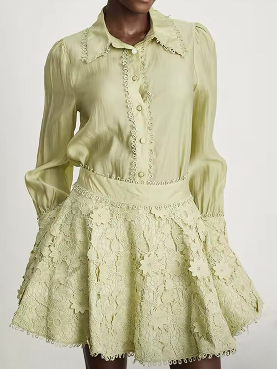 Pink and green set of 2 lace top and tube skirt