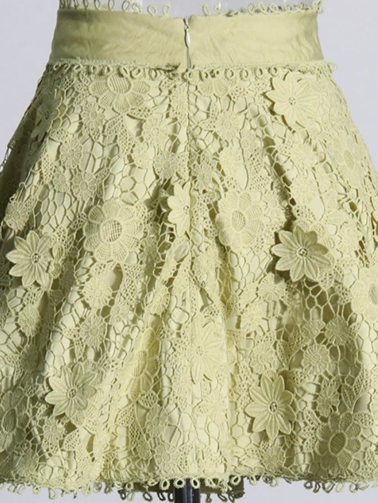 Pink and green set of 2 lace top and tube skirt